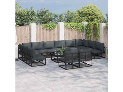 Sada zahradních pohovek s polštářem 13 pcs Černá Hliník 3378919