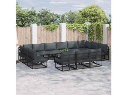 Sada zahradních pohovek s polštářem Černá Hliník 3378920