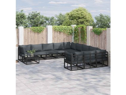 Sada zahradních pohovek s polštářem 12 pcs Černá Hliník 3378923