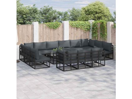 Sada zahradních pohovek s polštářem 14 pcs Černá Hliník 3378927