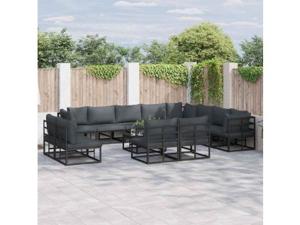 Sada zahradních pohovek s polštářem 12 pcs Černá Hliník 3378928