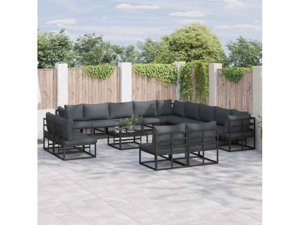 Sada zahradních pohovek s polštářem 14 pcs Černá Hliník 3378931