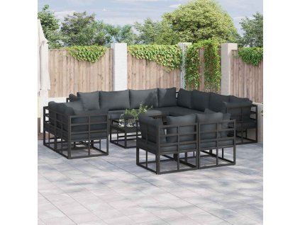 Sada zahradních pohovek s polštářem 11 pcs Černá Hliník 3378932