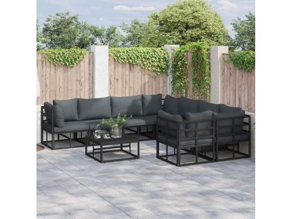Sada zahradních pohovek s polštářem 9 pcs Černá Hliník 3378949