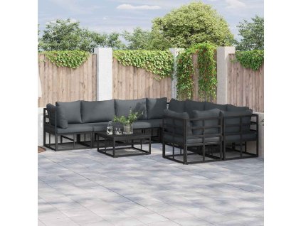 Sada zahradních pohovek s polštářem 8 pcs Černá Hliník 3378952