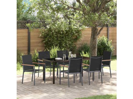 Zahradní jídelní souprava 7 pcs Černá Textilene a ocel 3379090