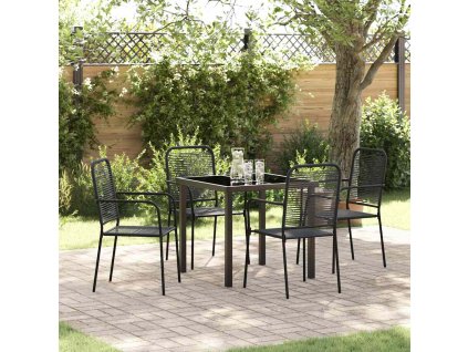 Zahradní jídelní souprava 5 pcs Černá Bavlněný provaz a ocel 3379157