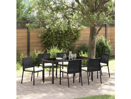 Zahradní jídelní souprava 7 pcs Černá Poly ratan 3379237