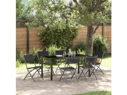 Zahradní jídelní souprava 7 pcs Černá Textilene a ocel 3379377