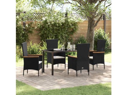 Zahradní jídelní souprava s polštářem 5 pcs Černá Poly ratan 3379424