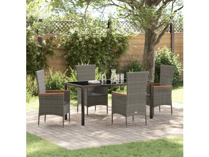 Zahradní jídelní souprava s polštářem 5 pcs Šedá Poly ratan 3379432