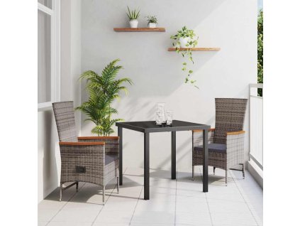Zahradní jídelní souprava s polštářem 3 pcs Šedá Poly ratan 3379436