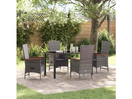 Zahradní jídelní souprava s polštářem 5 pcs Šedá Poly ratan 3379438