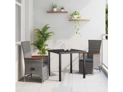 Zahradní jídelní souprava s polštářem 3 pcs Šedá Poly ratan 3379450