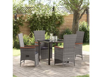 Zahradní jídelní souprava s polštářem 5 pcs Šedá Poly ratan 3379451
