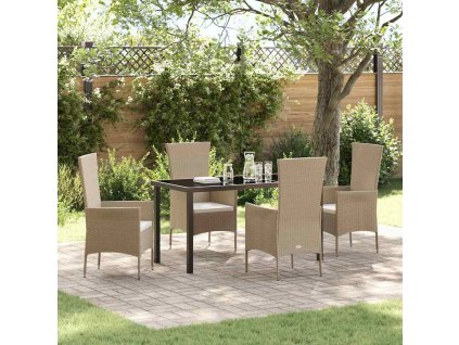 Zahradní jídelní souprava s polštářem 5 pcs Béžová polyratan 3379459