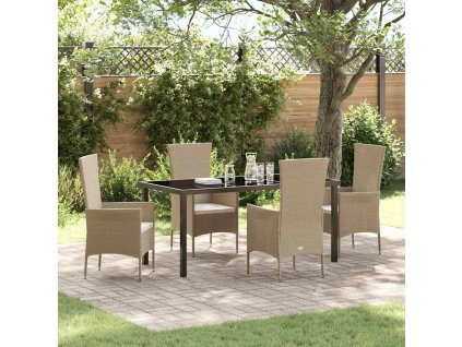Zahradní jídelní souprava s polštářem 5 pcs Béžová polyratan 3379460