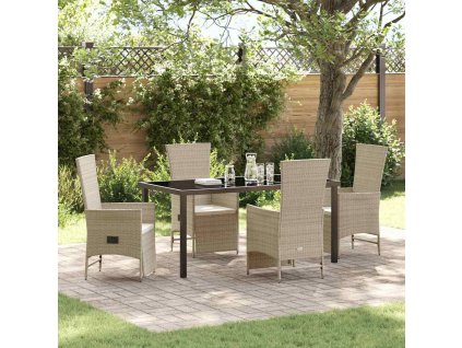 Zahradní jídelní souprava s polštářem 5 pcs Béžová polyratan 3379474