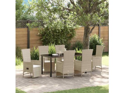 Zahradní jídelní souprava s polštářem 7 pcs Béžová polyratan 3379475