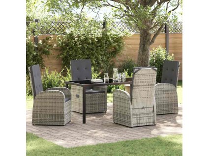 Zahradní jídelní souprava s polštářem 5 pcs Šedá polyratan 3379481