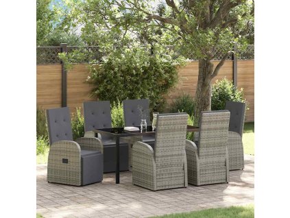 Zahradní jídelní souprava s polštářem 7 pcs Šedá polyratan 3379489