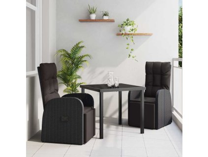 Zahradní jídelní souprava s polštářem 3 pcs Černá polyratan 3379513