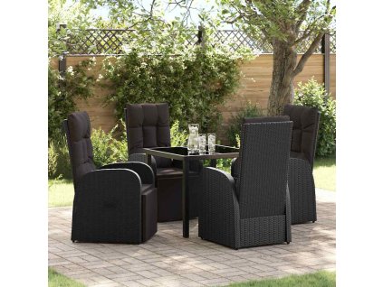 Zahradní jídelní souprava s polštářem 5 pcs Černá polyratan 3379514