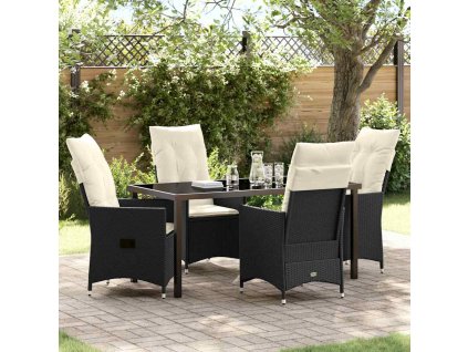 Zahradní jídelní souprava s polštářem 5 pcs Černá Poly ratan 3379537