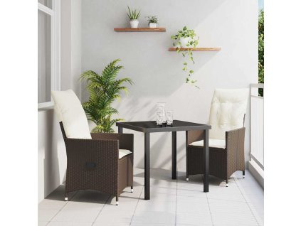 Zahradní jídelní souprava s polštářem 3 pcs Hnědá Poly ratan 3379541