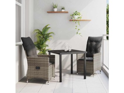 Zahradní jídelní souprava s polštářem 3 pcs Šedá Poly ratan 3379548