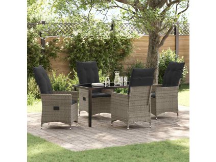 Zahradní jídelní souprava s polštářem 5 pcs Šedá Poly ratan 3379550