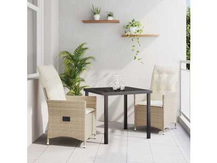 Zahradní jídelní souprava s polštářem 3 pcs Béžová Poly ratan 3379555