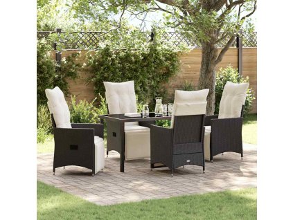 Zahradní jídelní souprava s polštářem 5 pcs Černá Poly ratan 3379564
