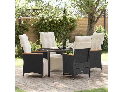 Zahradní jídelní souprava s polštářem 5 pcs Černá Poly ratan 3379613
