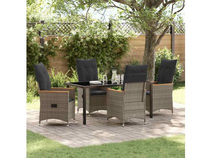 Zahradní jídelní souprava s polštářem 5 pcs Šedá Poly ratan 3379621
