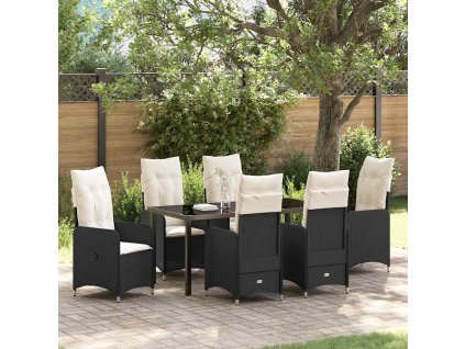 Zahradní jídelní souprava s polštářem 7 pcs Černá Poly ratan 3379636