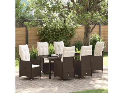 Zahradní jídelní souprava s polštářem 7 pcs Hnědá Poly ratan 3379643