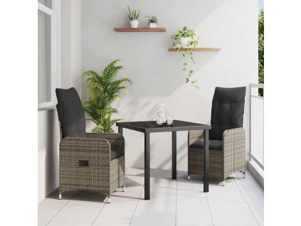Zahradní jídelní souprava s polštářem 3 pcs Šedá Poly ratan 3379646