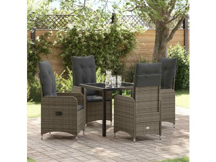 Zahradní jídelní souprava s polštářem 5 pcs Šedá Poly ratan 3379647