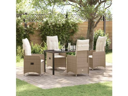 Zahradní jídelní souprava s polštářem 5 pcs Béžová Poly ratan 3379655