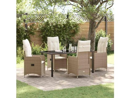 Zahradní jídelní souprava s polštářem 5 pcs Béžová Poly ratan 3379656