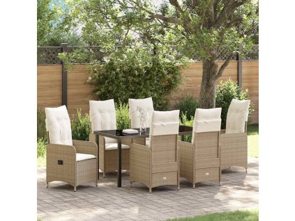 Zahradní jídelní souprava s polštářem 7 pcs Béžová Poly ratan 3379657