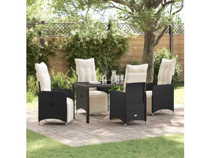 Zahradní jídelní souprava s polštářem 5 pcs Černá Poly ratan 3379662