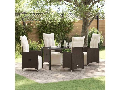 Zahradní jídelní souprava s polštářem 5 pcs Hnědá Poly ratan 3379669