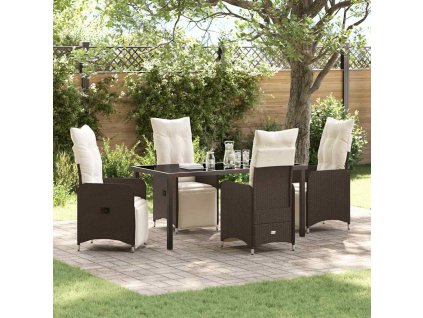 Zahradní jídelní souprava s polštářem 5 pcs Hnědá Poly ratan 3379670