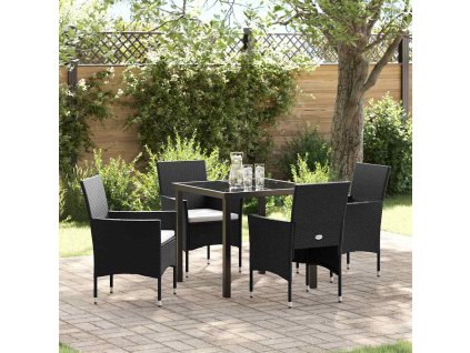 Zahradní jídelní souprava s polštářem 5 pcs Černá Poly ratan 3379724