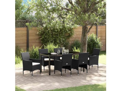 Zahradní jídelní souprava s polštářem 7 pcs Černá Poly ratan 3379727
