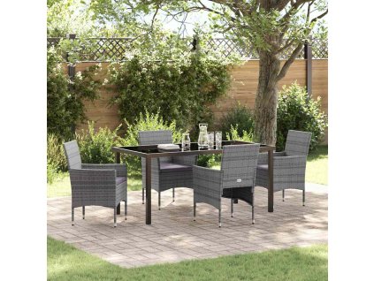 Zahradní jídelní souprava s polštářem 5 pcs Šedá Poly ratan 3379732