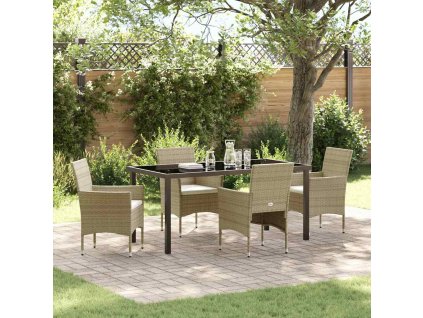 Zahradní jídelní souprava s polštářem 5 pcs Béžová Poly ratan 3379739