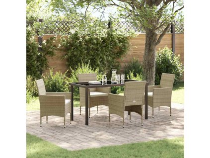 Zahradní jídelní souprava s polštářem 5 pcs Béžová Poly ratan 3379740